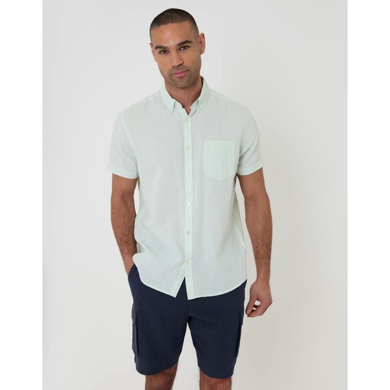 Threadbare short sleeve linen mix shirt in mint-Blue