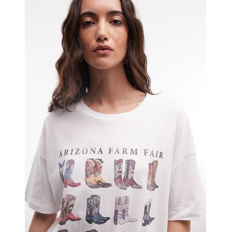 Noisy May oversize t-shirt with cowboy boots graphic in white 114969508