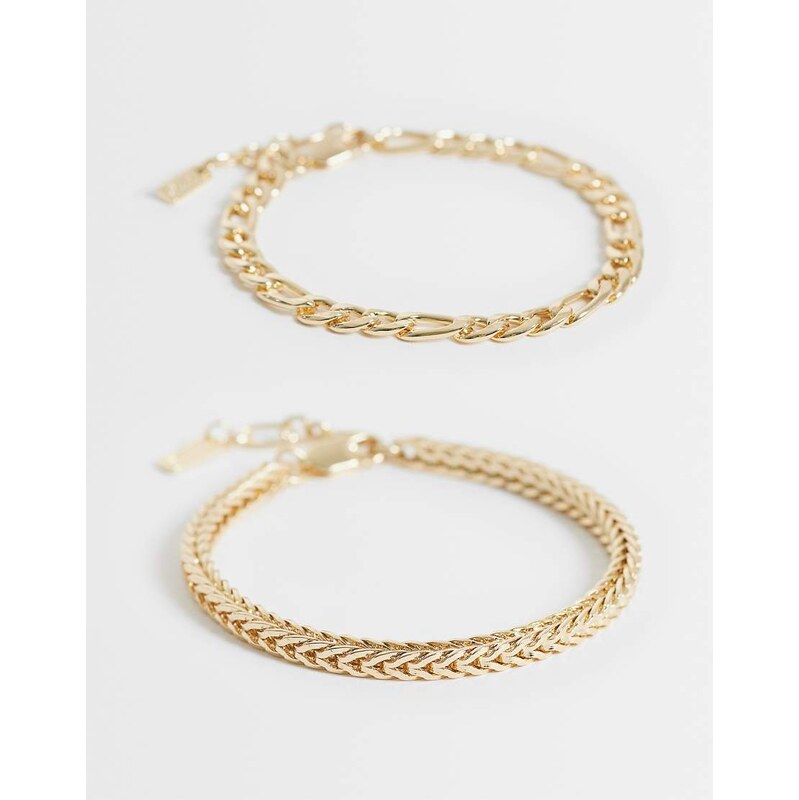 ASOS DESIGN 2 pack figaro and snake link chain bracelet in gold 114969540