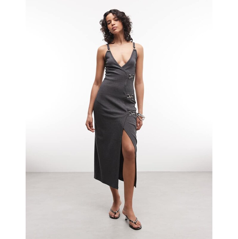 The Ragged Priest wrap clasp maxi dress in washed charcoal-Grey 114969544