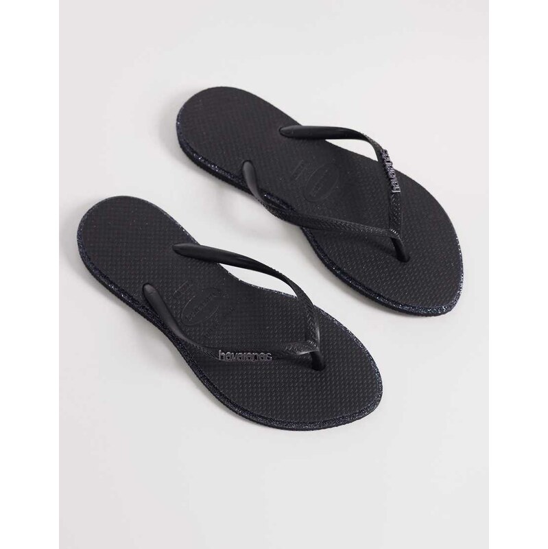 Havaianas slim point glitter flip flops in black