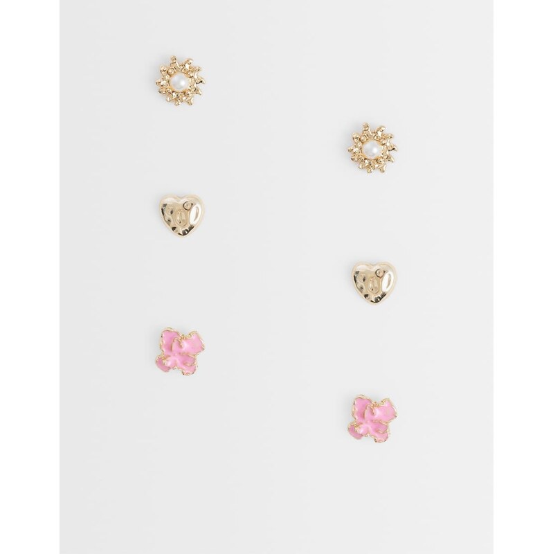 ASOS DESIGN pack of 3 studs with mixed sun, heart and flowers in