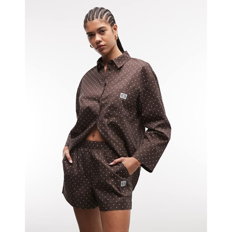 Noisy May boxer short co-ord in chocolate polka-Brown 115522952