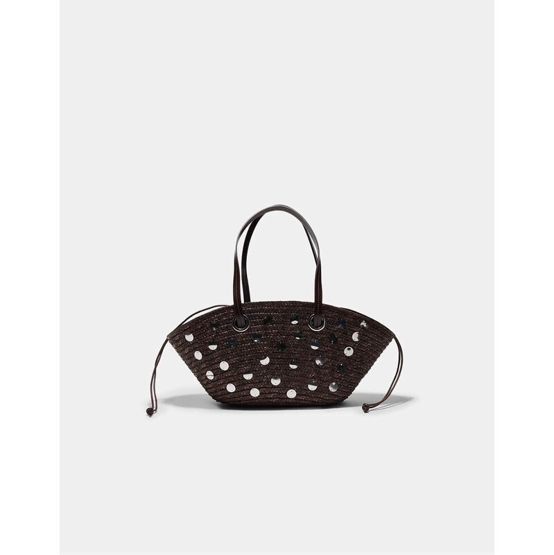 Stradivarius Sequinned basket shoulder bag in brown 114969830