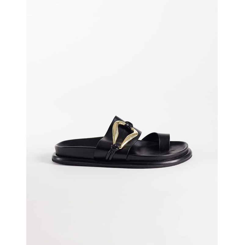 ASOS DESIGN Francisco footbed sandal with metal trim in black