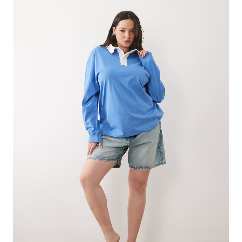 ASOS Curve ASOS DESIGN Curve contrast collar polo t-shirt in light 114971675