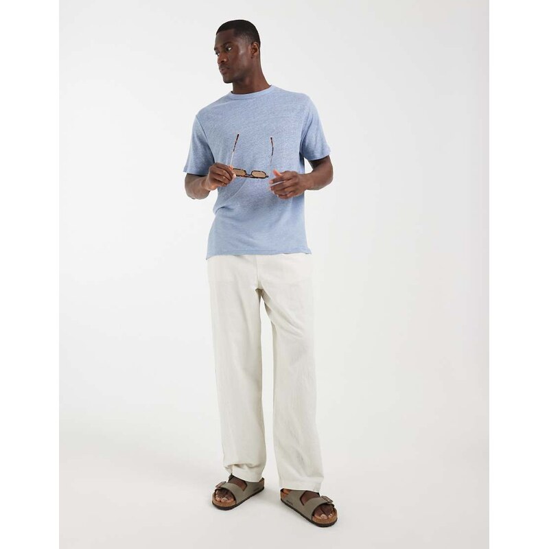 ASOS DESIGN regular fit t-shirt in blue pure linen