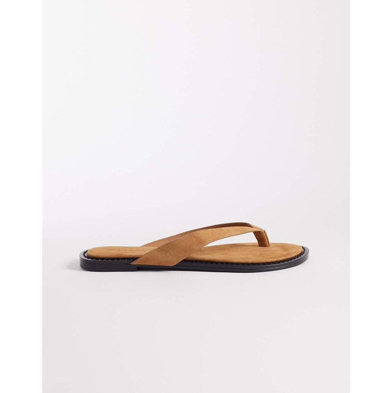 ASOS DESIGN Fenna premium real suede flip flops in tan-Brown 115521073