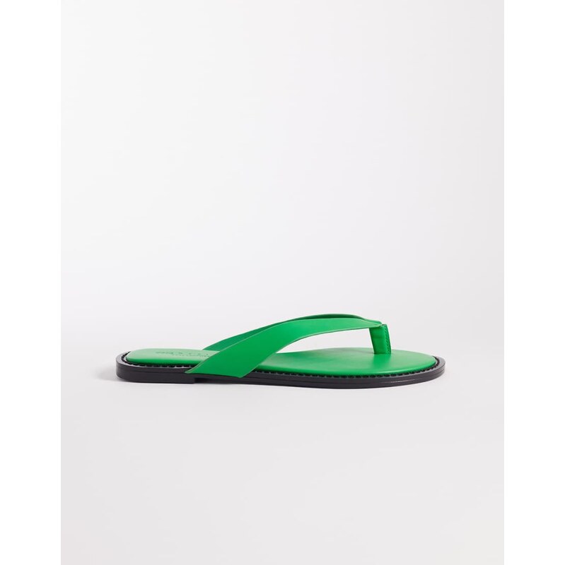 ASOS DESIGN Fenna premium leather flip flops in green 115521078