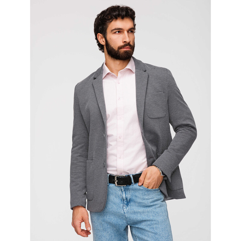 Ombre Elegant fitted mens structured knit blazer- graphite