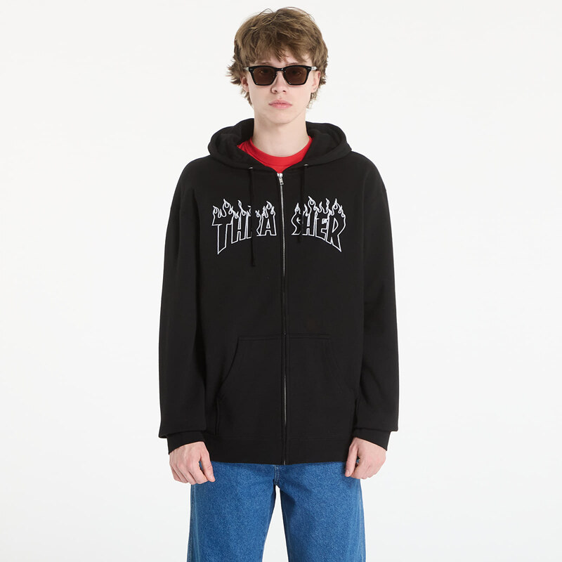 Mikina Thrasher Flame Embroidered Zip Hoodie Black L