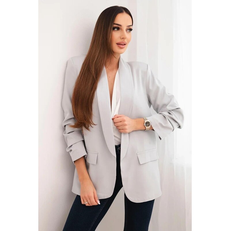 MladaModa Elegantní sako s nařasenými rukávy model 9709 šedé 87430573