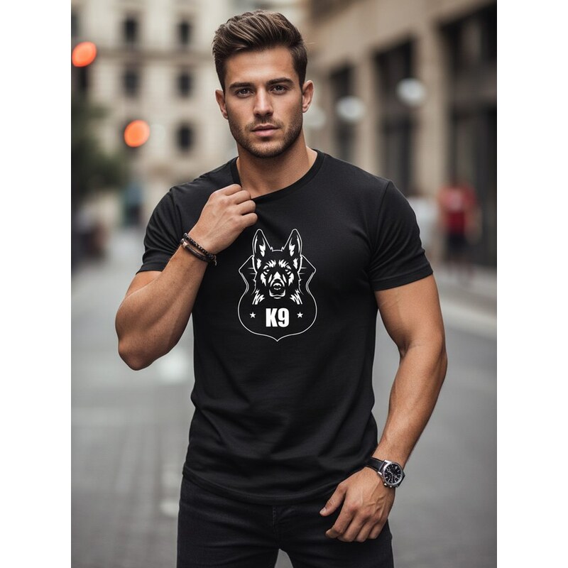 Dstreet Černé tričko s originálním motivem K9