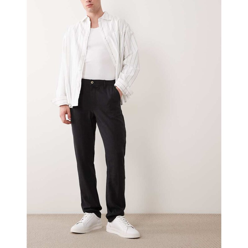 ASOS DESIGN linen blend trousers in black