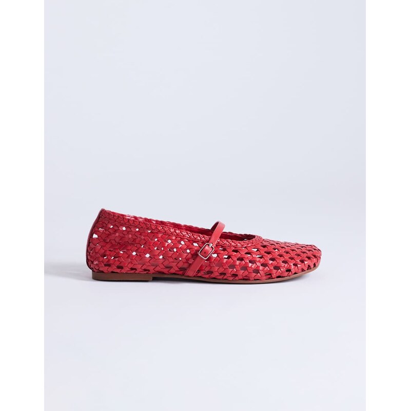 Topshop Bobbi leather woven ballet in red