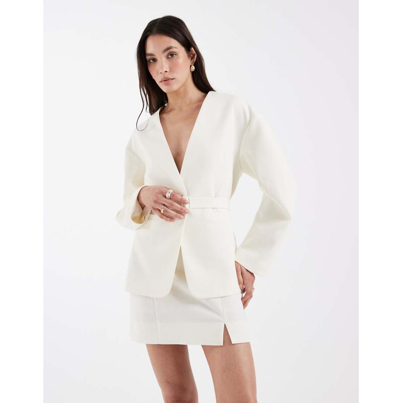 ASOS DESIGN tailored skirt with split in linen look texture in