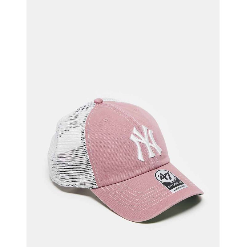 47 Brand NY Yankees clean up trucker cap in pink with contrast stitch 115227273