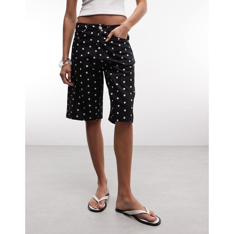 Liquor N Poker denim jorts in black polka dot-Multi 115059253