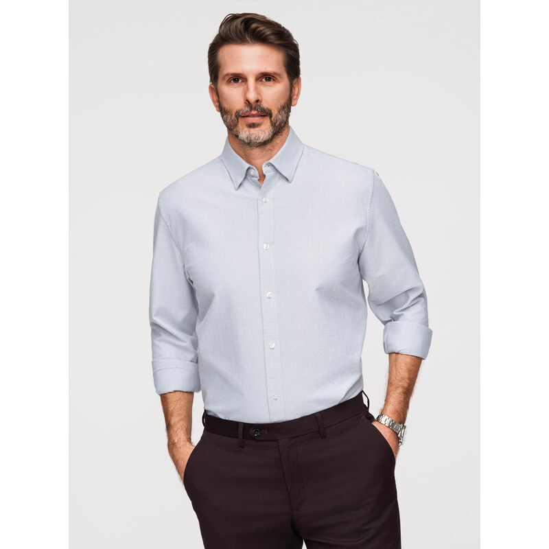 Ombre Elegant mens oxford shirt with embroidery - blue