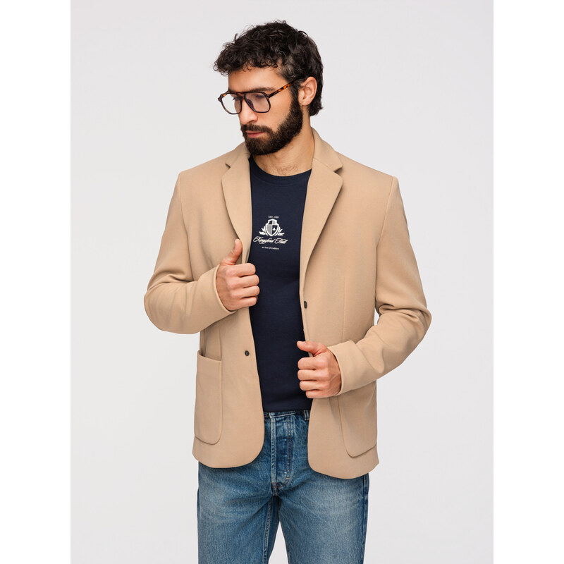 Ombre Mens jacket with high collar and hood - light brown