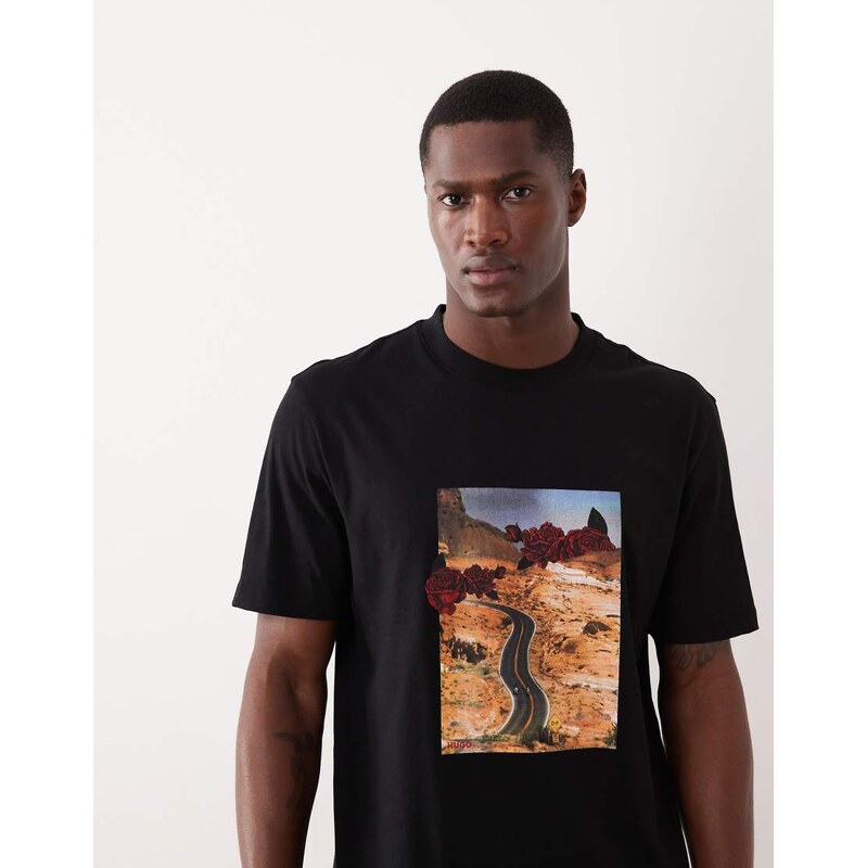 HUGO Red relaxed fit printed t-shirt in black