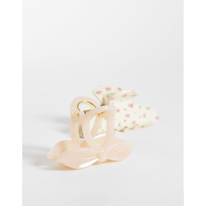 ONLY 2-pack bow & flowers hair claws in white 114975168