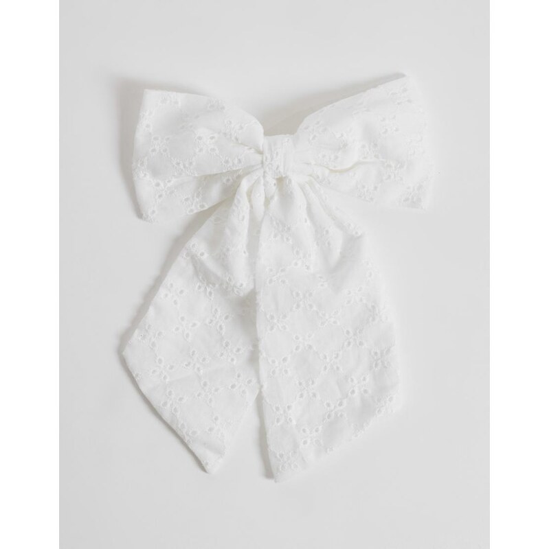 ONLY broderie bow hair clip in white 114975170