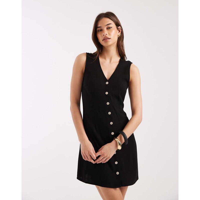 ONLY sleeveless linen blend mini dress in black