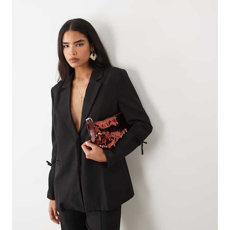 Kaiia exclusive tailored tie detail cinch waist detail blazer co