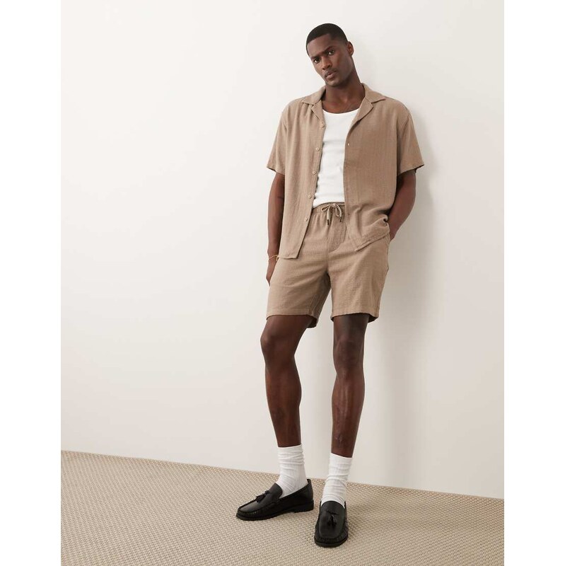 ONLY & SONS textured linen mix short co-ord in taupe-Neutral