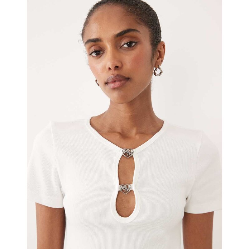 HUGO Blue diheart keyhole crop top in white 114975309