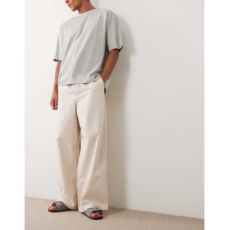 ASOS DESIGN loose linen blend trousers in stone-Neutral