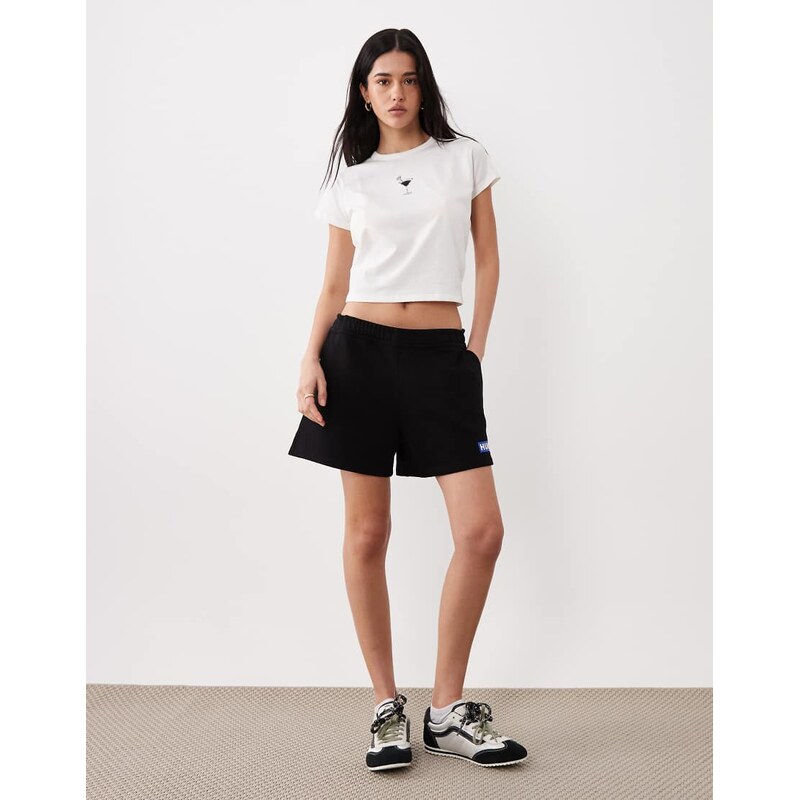HUGO Blue box logo jersey jogger shorts in black 114975311