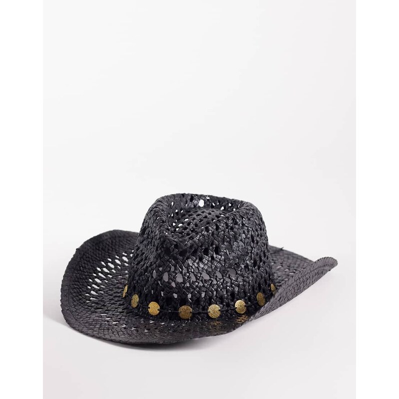 South Beach straw cowboy hat with coin trim in silver-Black 114975008