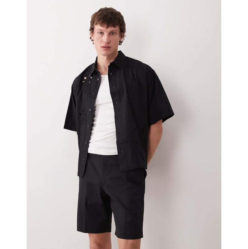 ASOS DESIGN tailored cotton rich slim chino shorts in black