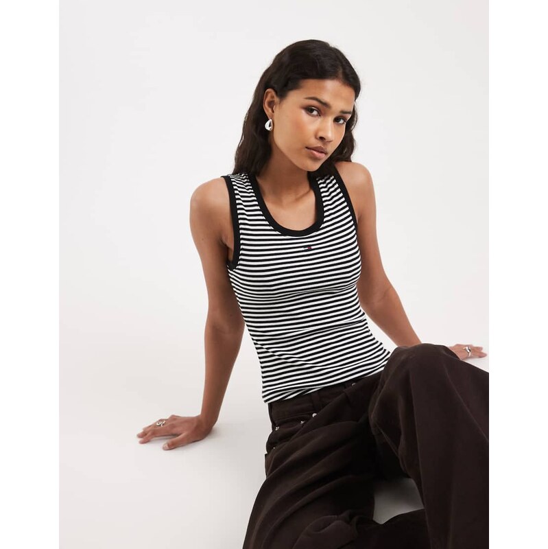 Tommy Jeans essential rib vest in black stripe 114975110