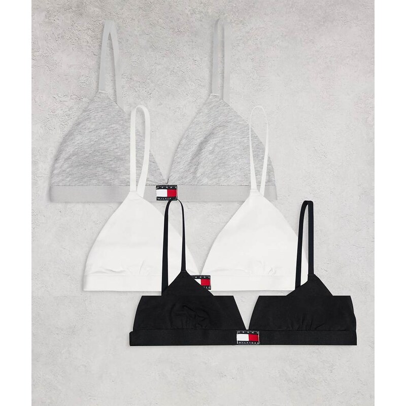 Tommy Hilfiger Heritage 3 pack triangle bra in black/white/grey-Multi 114975112