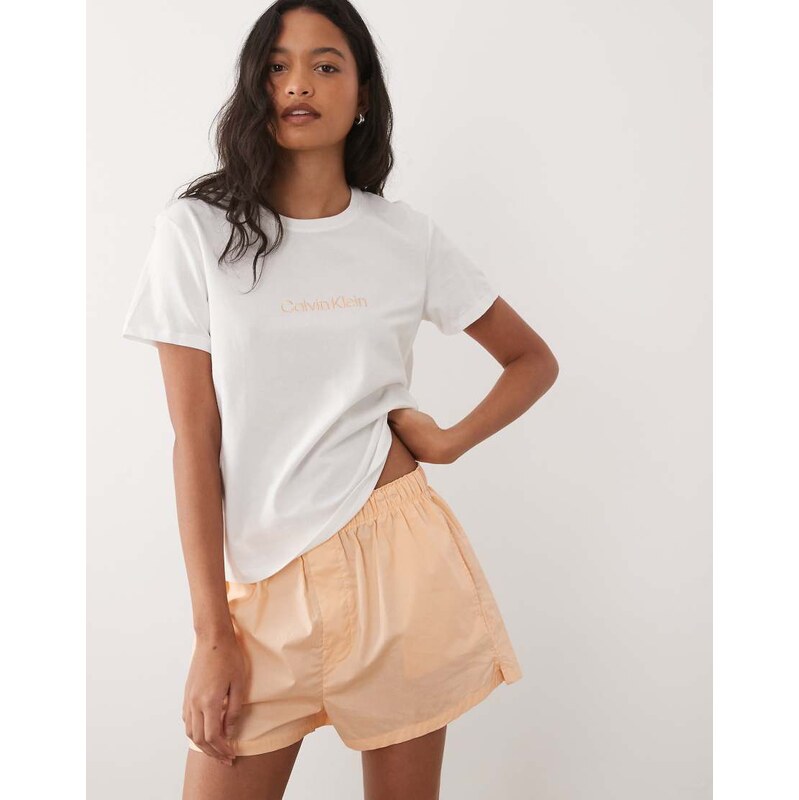 Calvin Klein logo T-shirt pyjama set in peach-Orange 114975117