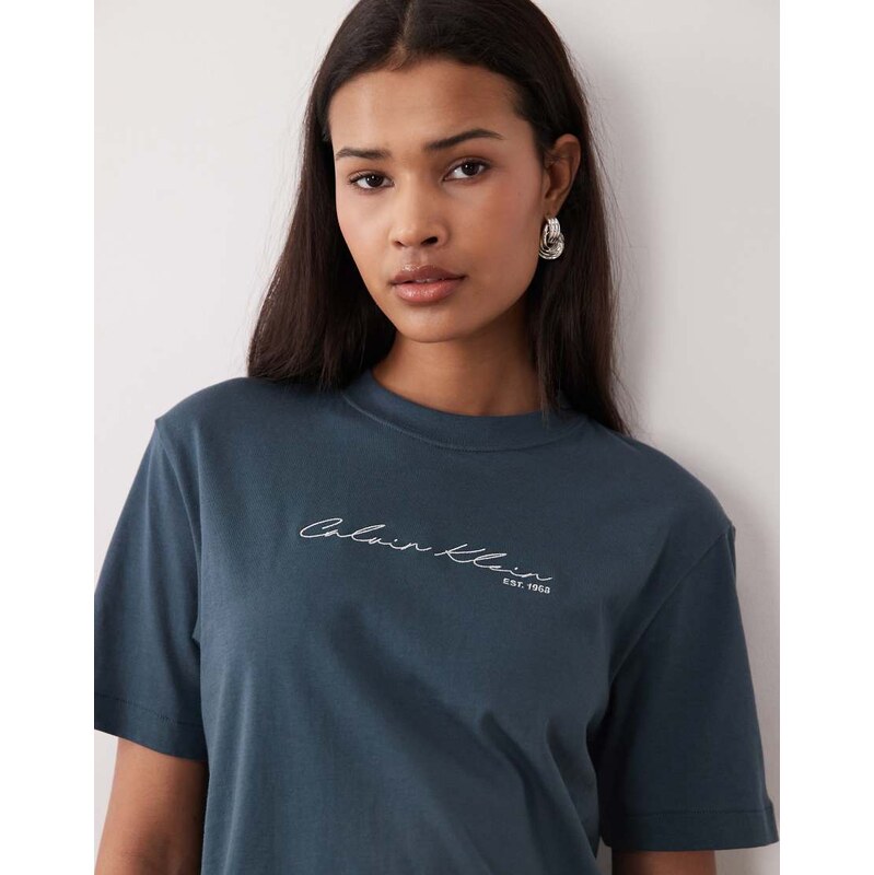 Calvin Klein Jeans script logo boxy t-shirt in navy blue