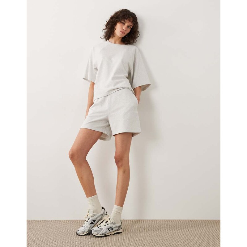 JDY sweat short co-ord in light grey melange 114975131