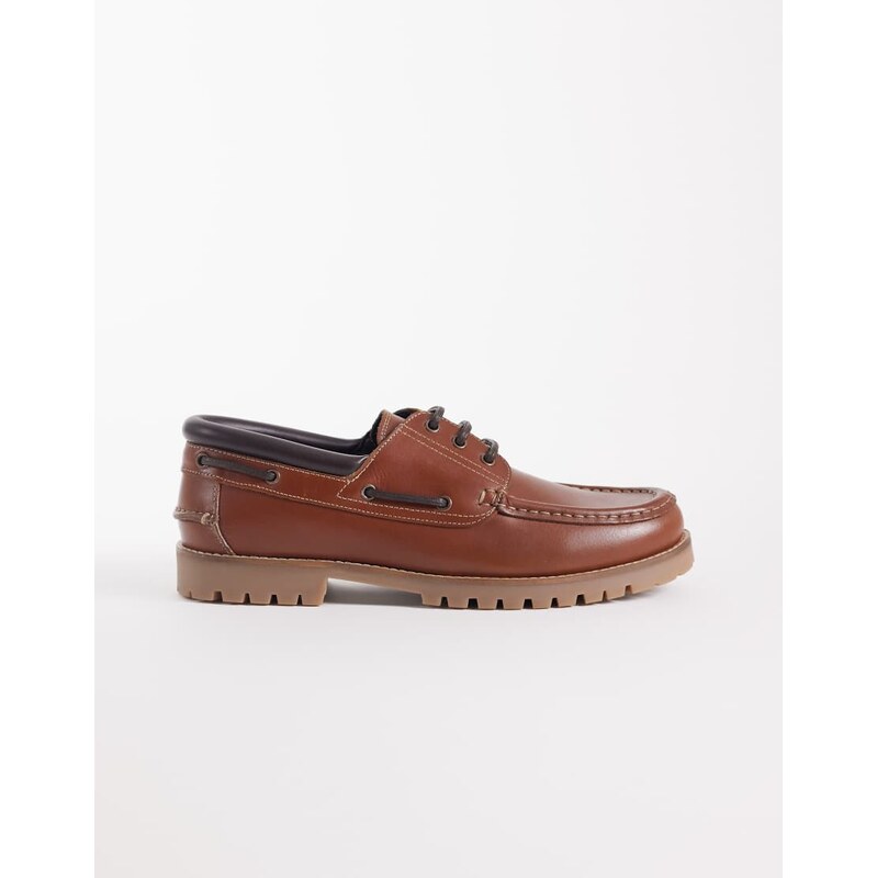 ASOS DESIGN boat shoes with cleated sole in tan leather-Brown