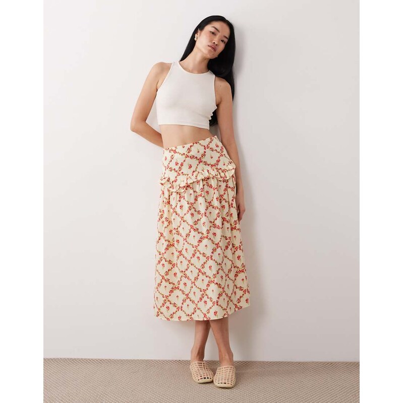 Wednesdays Girl Wednesdays Girl floaty midaxi dress in rose print 114975182