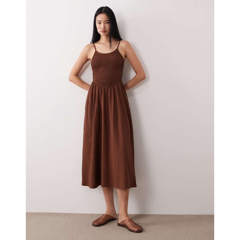 Wednesdays Girl shirred cami midaxi dress in chocolate brown 114975183