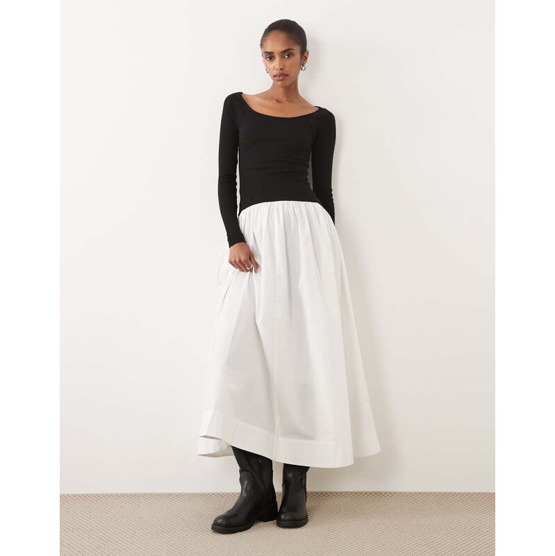 ASOS DESIGN scoop neck long sleeve hybrid maxi dress in black