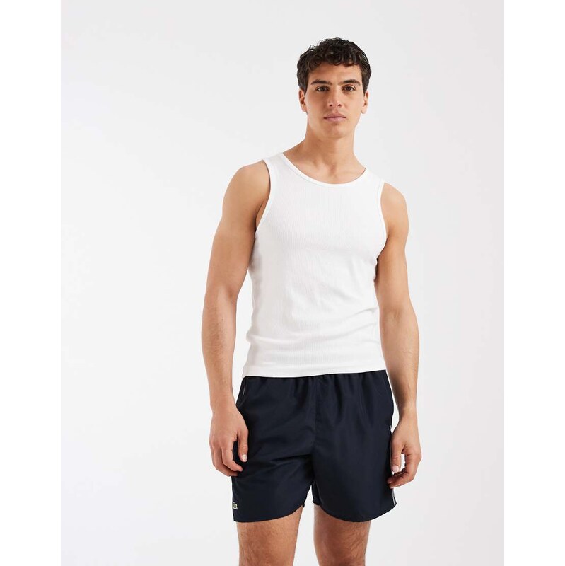 Lacoste contrast panel swim shorts in black