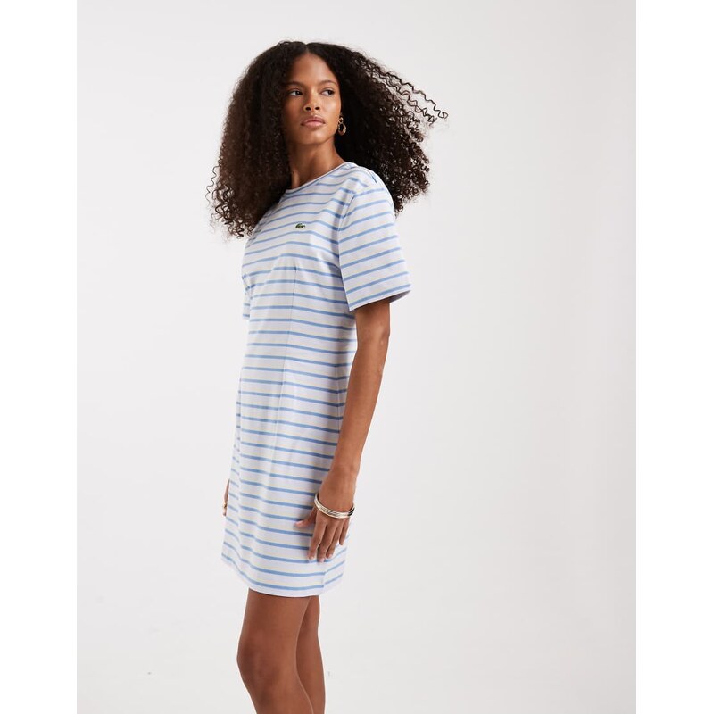 Lacoste stripe mini jersey t-shirt dress in mid blue 114975218