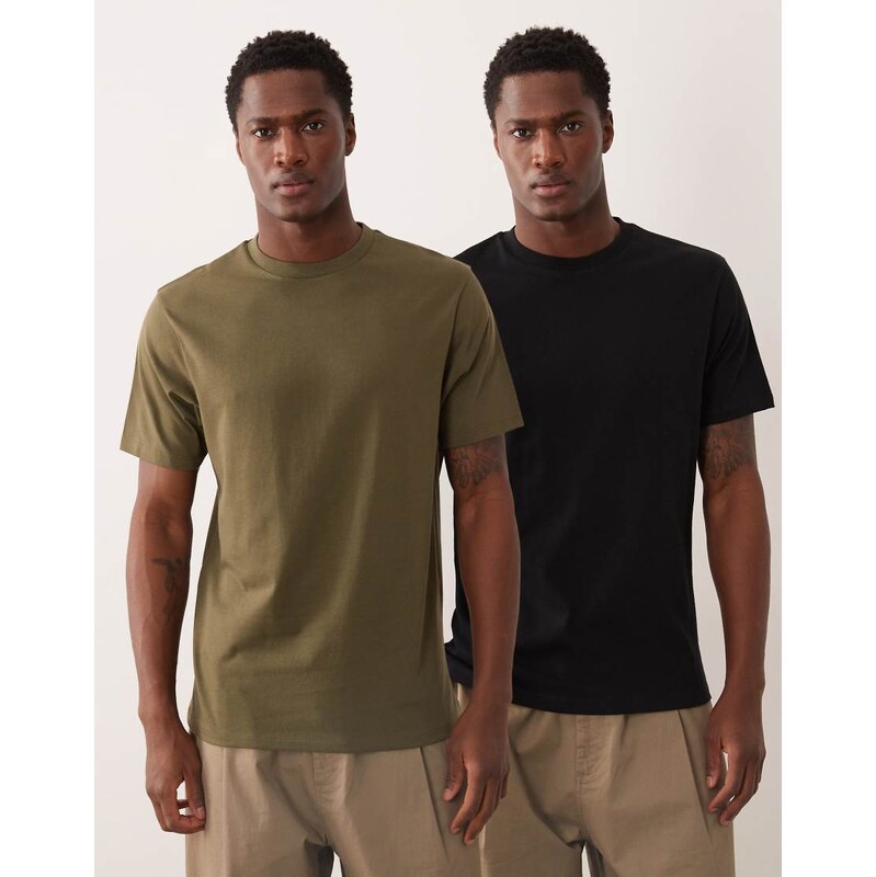 ASOS DESIGN Essentials 2 pack regular fit t-shirt in black and