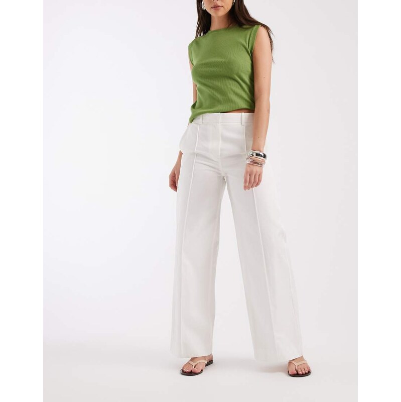 & Other Stories low waist cotton wide leg trousers in off white