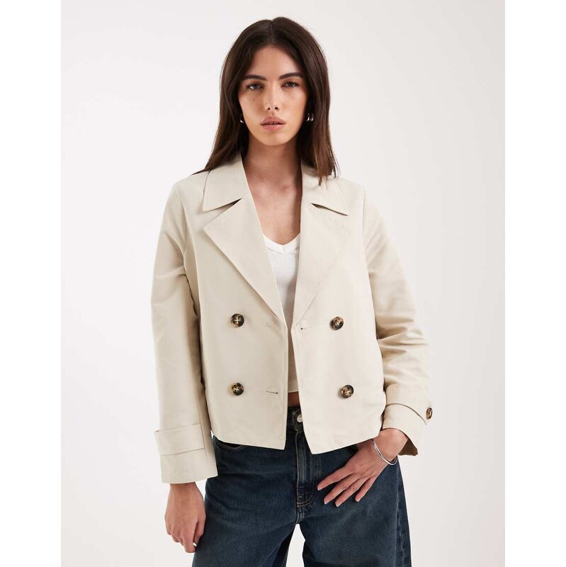 Vero Moda lightweight cropped trench coat in oatmeal-Neutral 114975234