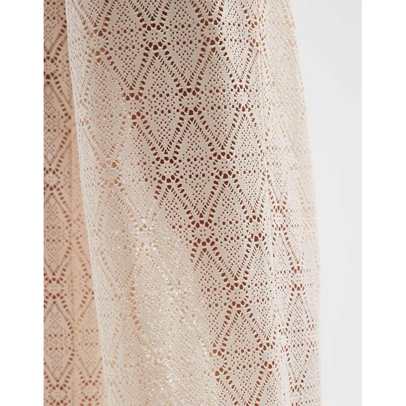 Vero Moda stretch lace wide leg trouser in cream-White